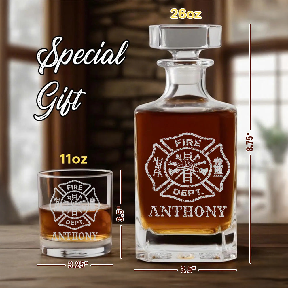 Personalized Firefighter Decanter Set – Custom Name Whiskey Bottle & Glasses Gift