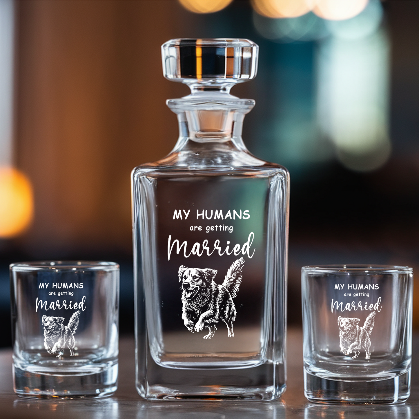 Custom Dog Photo Whiskey Glass And Decanter Set | Personalized My Humans Are Getting Married Decanter | Gift For Dog Lover | Pet Memorial Gift TNN015
