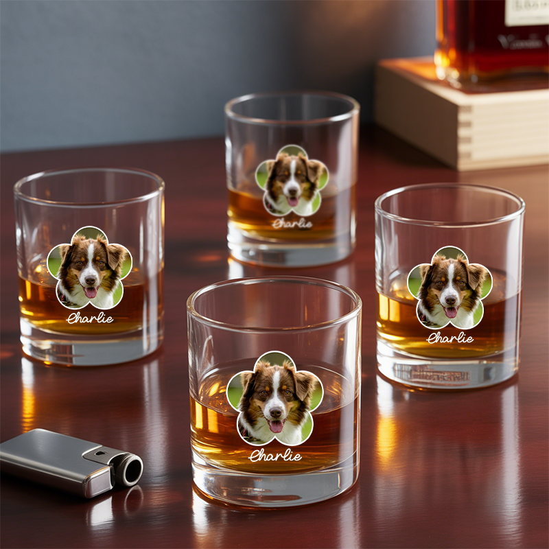 Custom Photo Dog Mom With Flowers Whiskey Glass, Personalized Gifts for Pet Loss, Gift For Pet Lover, Funny Glass TNG204