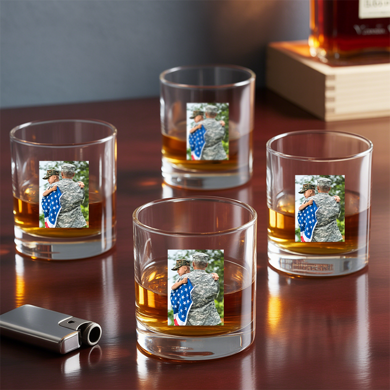 Custom Photo Veterans Military Decanter With Whiskey Glass | Veteran's Day Gift | Patriotic Gift for Veterans
