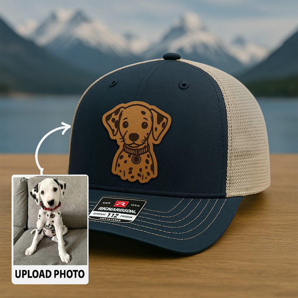 Custom Pet Photo Trucker Hat – Personalized Pet Patch Leather Patch Hat – Dog Lovers Gift – Pet Memorial Gifts TNGANSP005