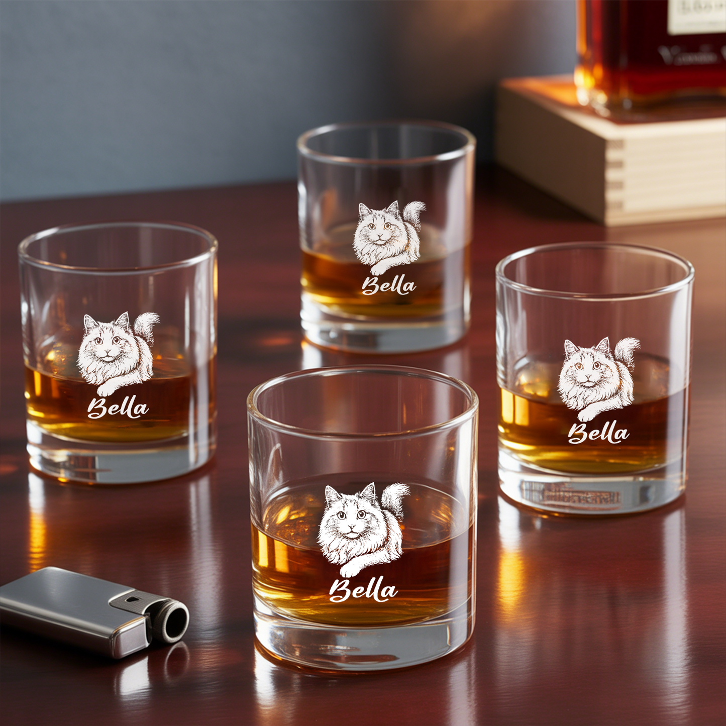 Custom Cat Photo Whiskey Glass And Decanter Set | Personalized Cat Photo Decanter | Gift For Cat Lover | Pet Memorial Gift TNN01