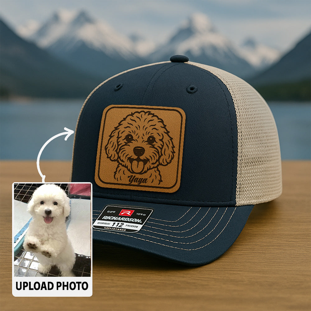 Custom Dog Photo Trucker Hat | Personalized Pet Patch Leather Patch Hat | Dog Memorial Gift TNGANSP024