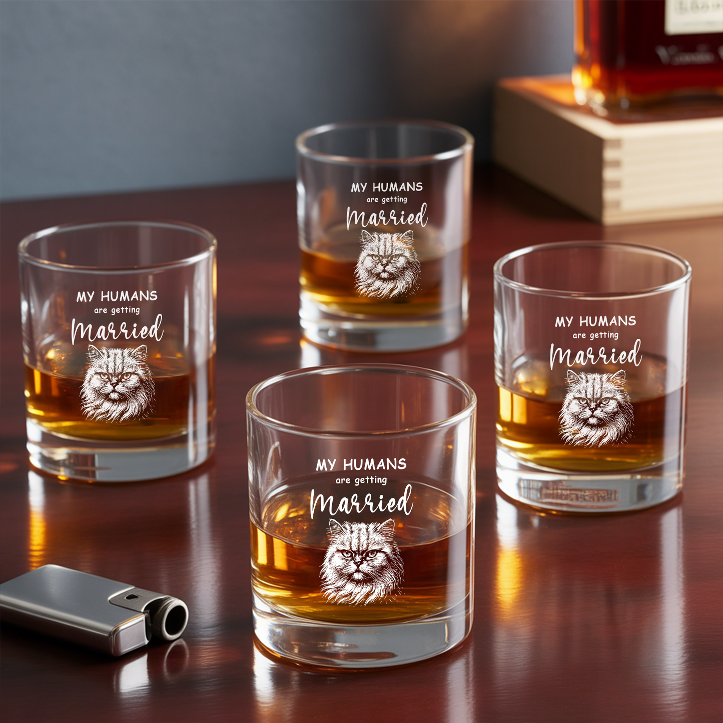 Custom Cat Photo Whiskey Glass And Decanter Set | Personalized My Humans Are Getting Married Decanter | Gift For Cat Lover | Pet Memorial Gift TNN04