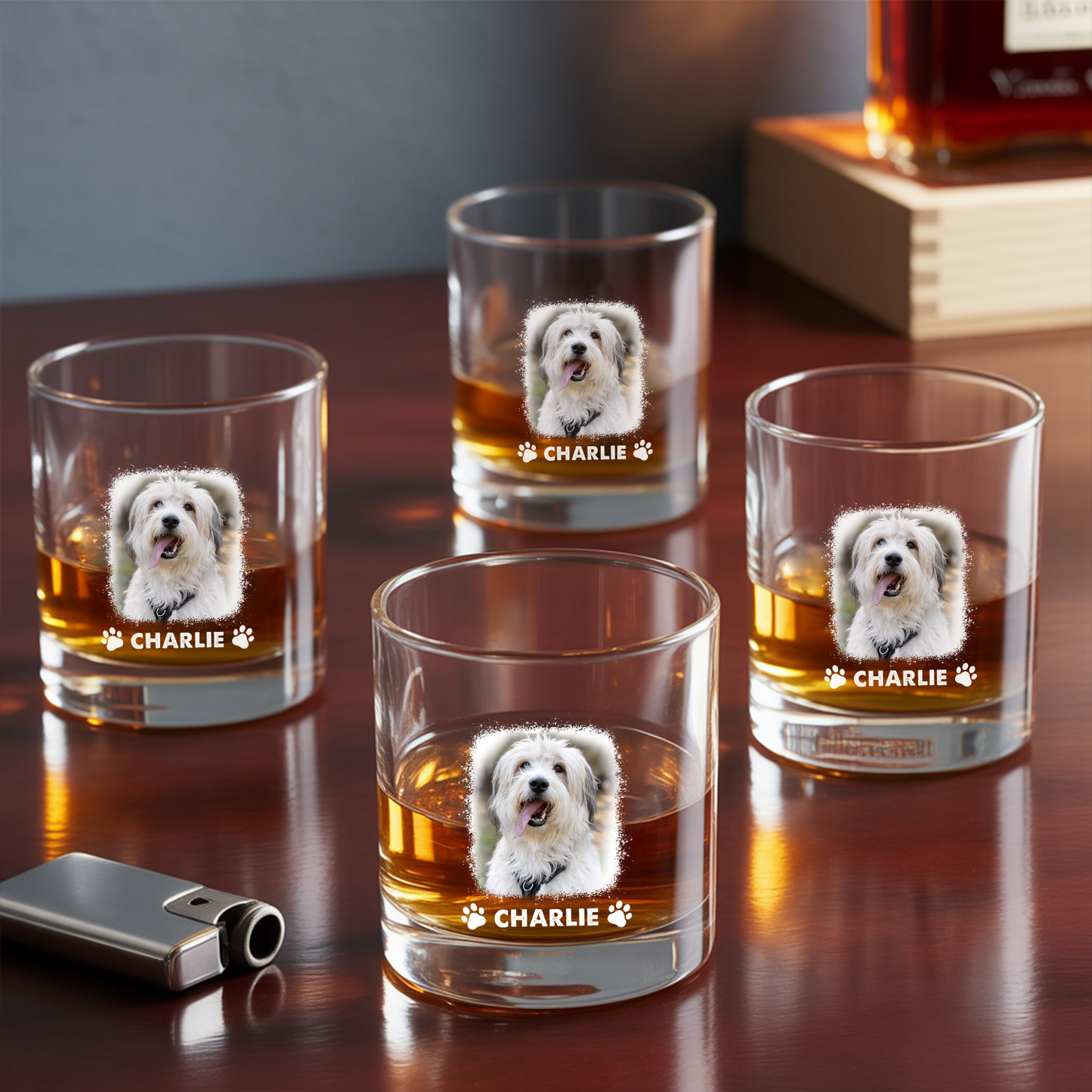 Custom Photo Pet Decanter With Whiskey Glass, Dog Portrait Picture Glass, Dog Dad Gift