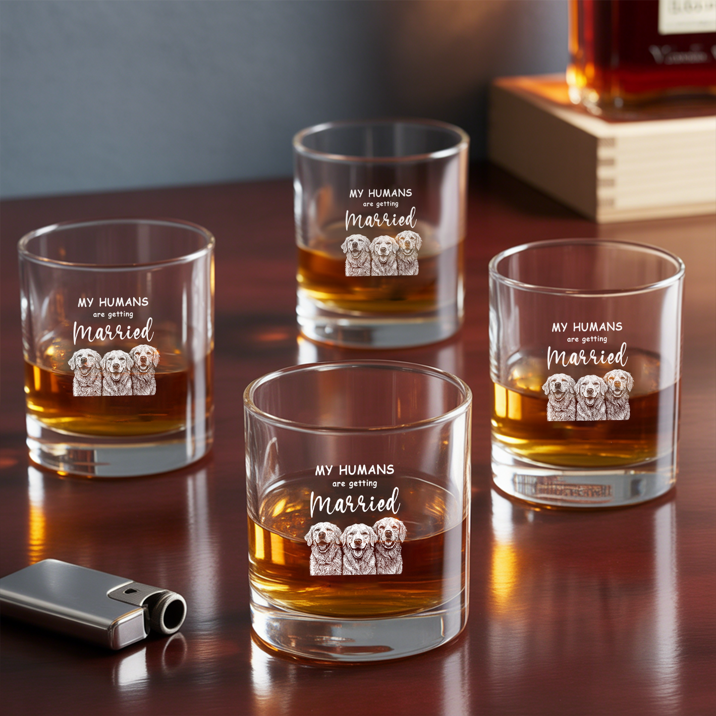 Custom Dog Photo Whiskey Glass And Decanter Set | Personalized My Humans Are Getting Married Decanter | Gift For Dog Lover | Pet Memorial Gift TNN016