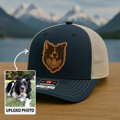 Custom Pet Photo Trucker Hat – Personalized Pet Patch Leather Patch Hat – Dog Lovers Gift – Pet Memorial Gifts TNGANSP001