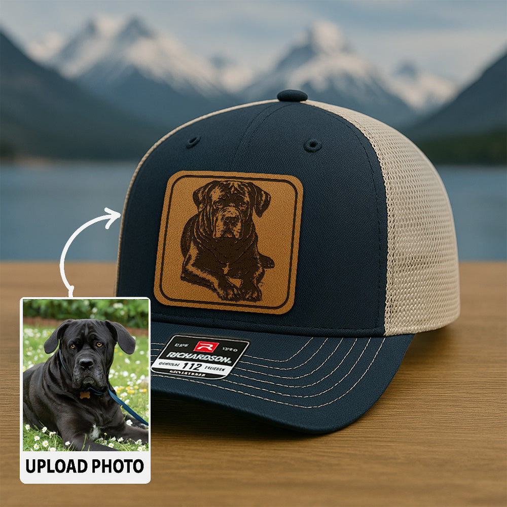 Custom Pet Photo Trucker Hat – Personalized Pet Patch Leather Patch Hat – Dog Lovers Gift – Pet Memorial Gifts TNGANSP008