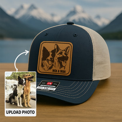 Custom Dog Photo Trucker Hat | Personalized Pet Patch Leather Patch Hat | Dog Memorial Gift TNGANSP022