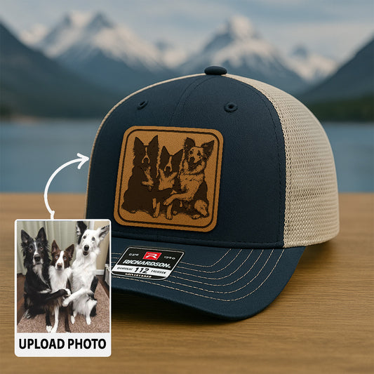 Custom Dog Photo Trucker Hat | Personalized Pet Patch Leather Patch Hat | Dog Memorial Gifts TNGANSP011