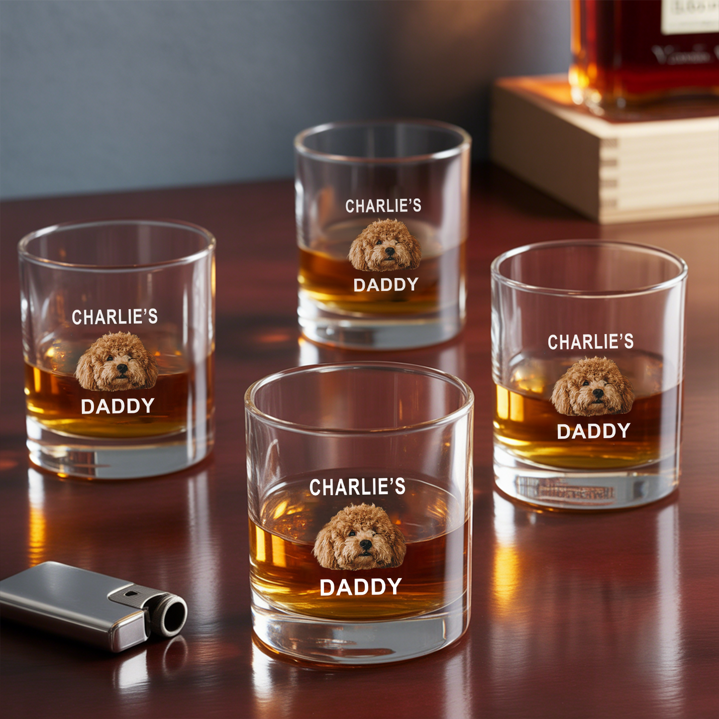 Custom Photo Pet Decanter With Whiskey Glass, Cat Dog Portrait Picture Glass, Dog Dad Gift, Cat Mom Gift TND074