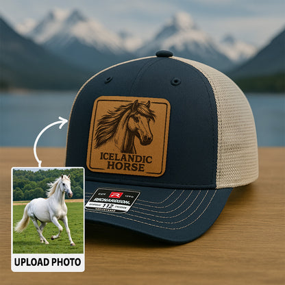 Personalized Horse Photo Leather Patch Hat | Custom Pet Photo Trucker Hat | Horse Lovers Gift THUC99P03
