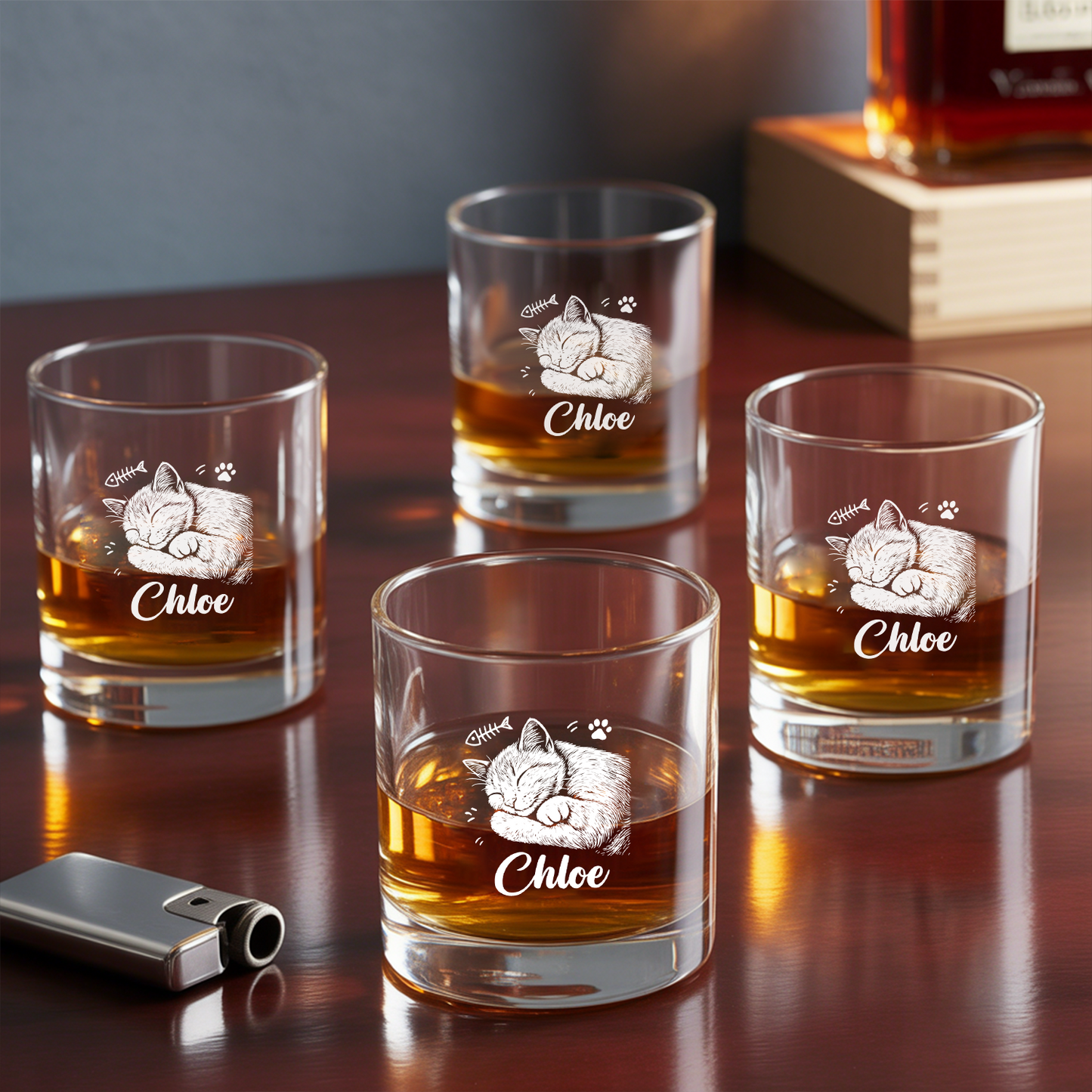 Custom Cat Photo Whiskey Glass And Decanter Set | Personalized Cat Photo Decanter | Gift For Cat Lover | Pet Memorial Gift TNN02