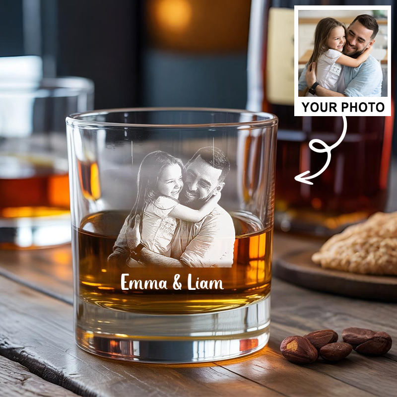 Engraved Custom Photo Fathers Day Gift, Custom Dad Whiskey Glass, Portrait from Photo Glass Gift from Kids