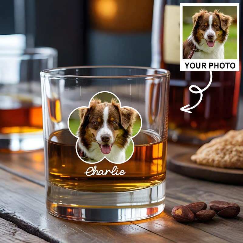 Custom Photo Dog Mom With Flowers Whiskey Glass, Personalized Gifts for Pet Loss, Gift For Pet Lover, Funny Glass TNG204