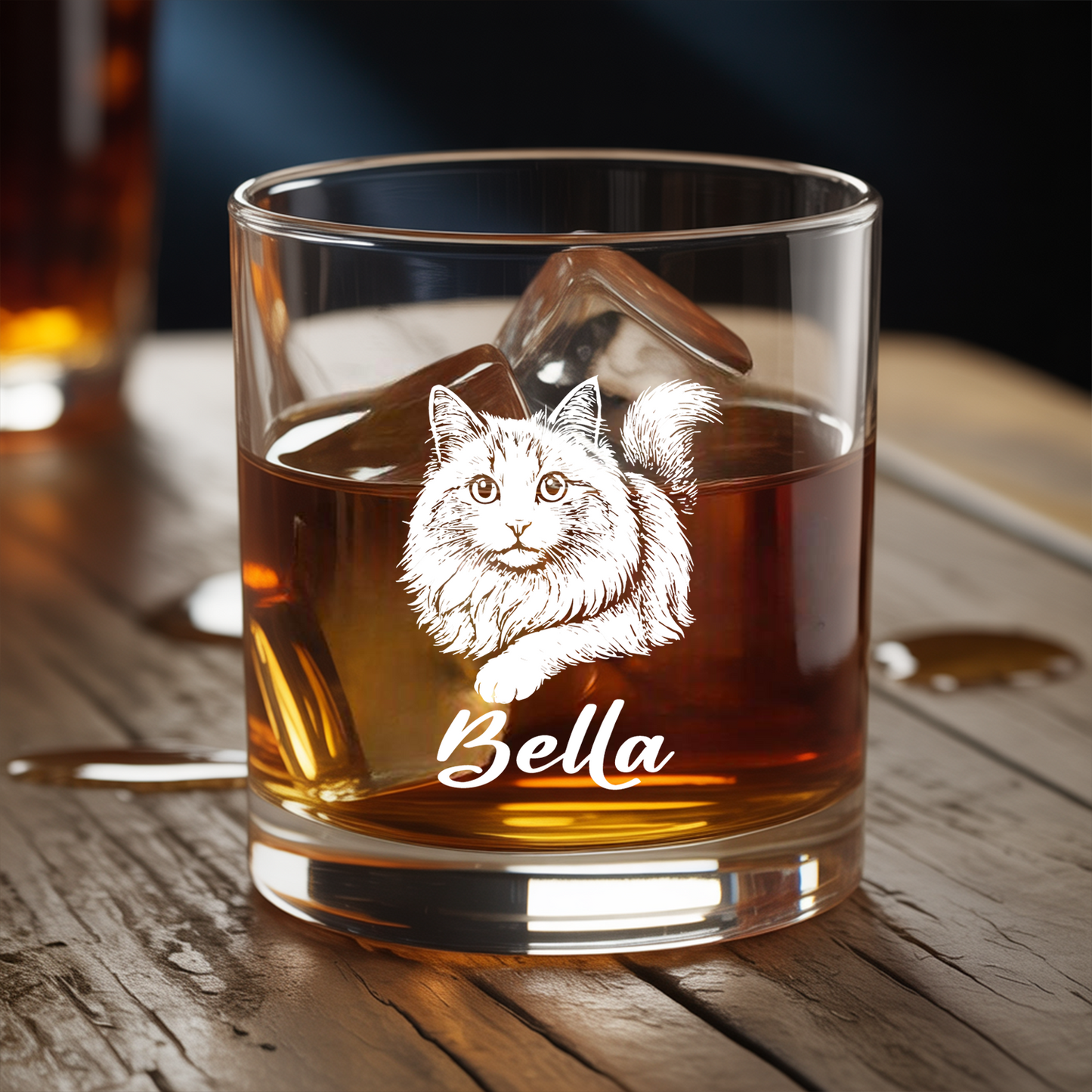 Custom Cat Photo Whiskey Glass And Decanter Set | Personalized Cat Photo Decanter | Gift For Cat Lover | Pet Memorial Gift TNN01