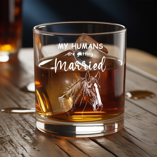 Custom Photo My Humans Are Getting Married Whiskey Glass, Pet Wedding Gift, Gift For Horse Lover, Funny Glass TNNGL37