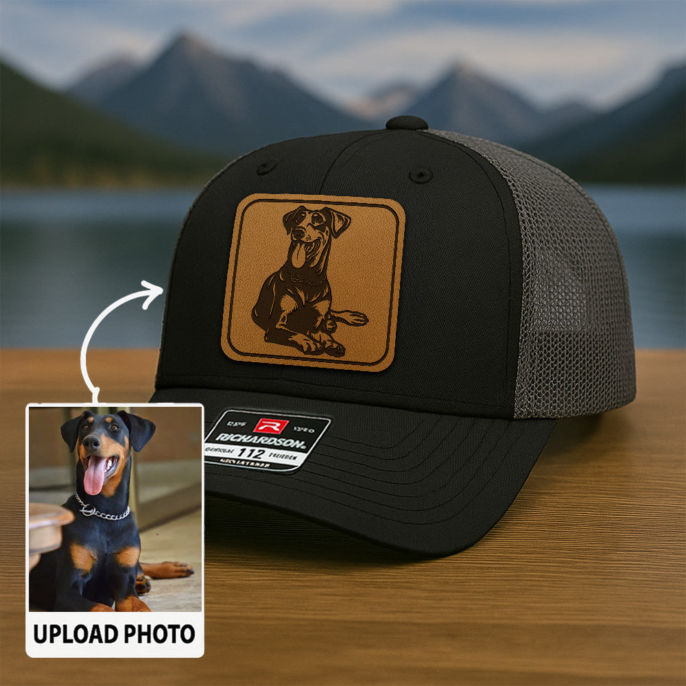 Custom Pet Photo Trucker Hat – Personalized Pet Patch Leather Patch Hat – Dog Lovers Gift – Pet Memorial Gifts TNGANSP006