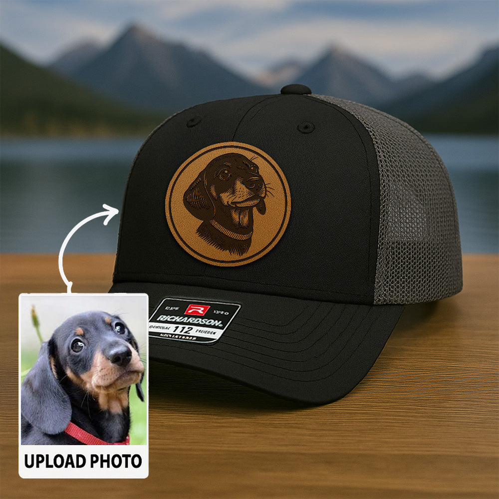 Custom Dog Photo Trucker Hat | Personalized Pet Patch Leather Patch Hat | Dog Lover Gift TNGANSP017