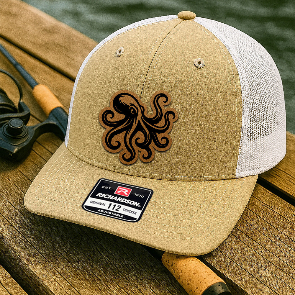 Custom Fishing Trucker Hat for Men – Personalized Leather Patch Hat Gift for Dad or Husband THUC99MF31