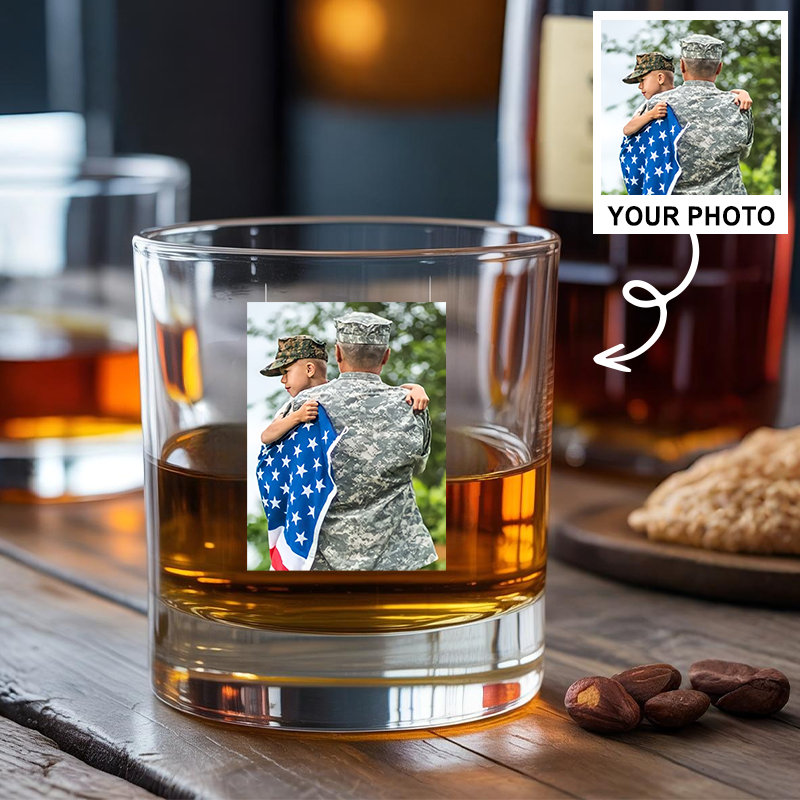 Custom Photo Veterans Military Decanter With Whiskey Glass | Veteran's Day Gift | Patriotic Gift for Veterans