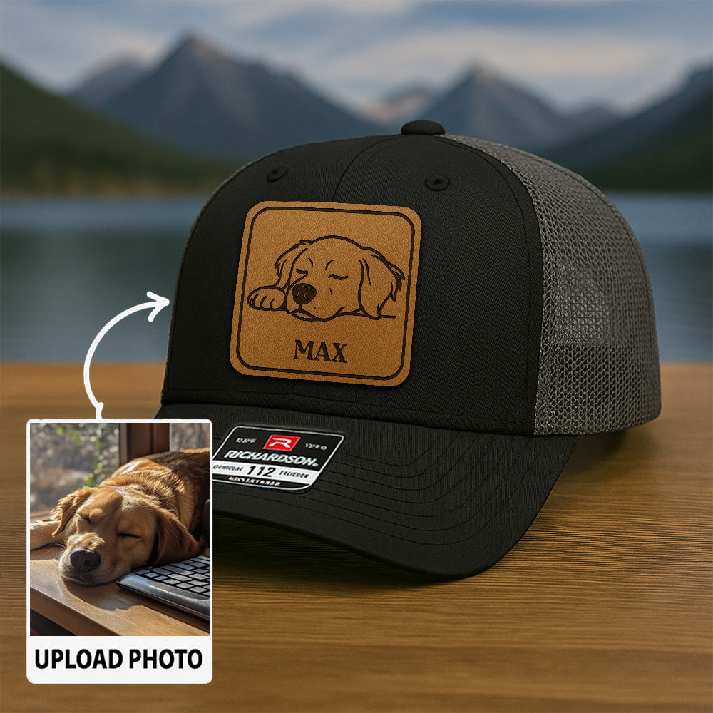 Custom Pet Photo Trucker Hat – Personalized Pet Patch Leather Patch Hat – Dog Lovers Gift – Pet Memorial Gifts TNGANSP003