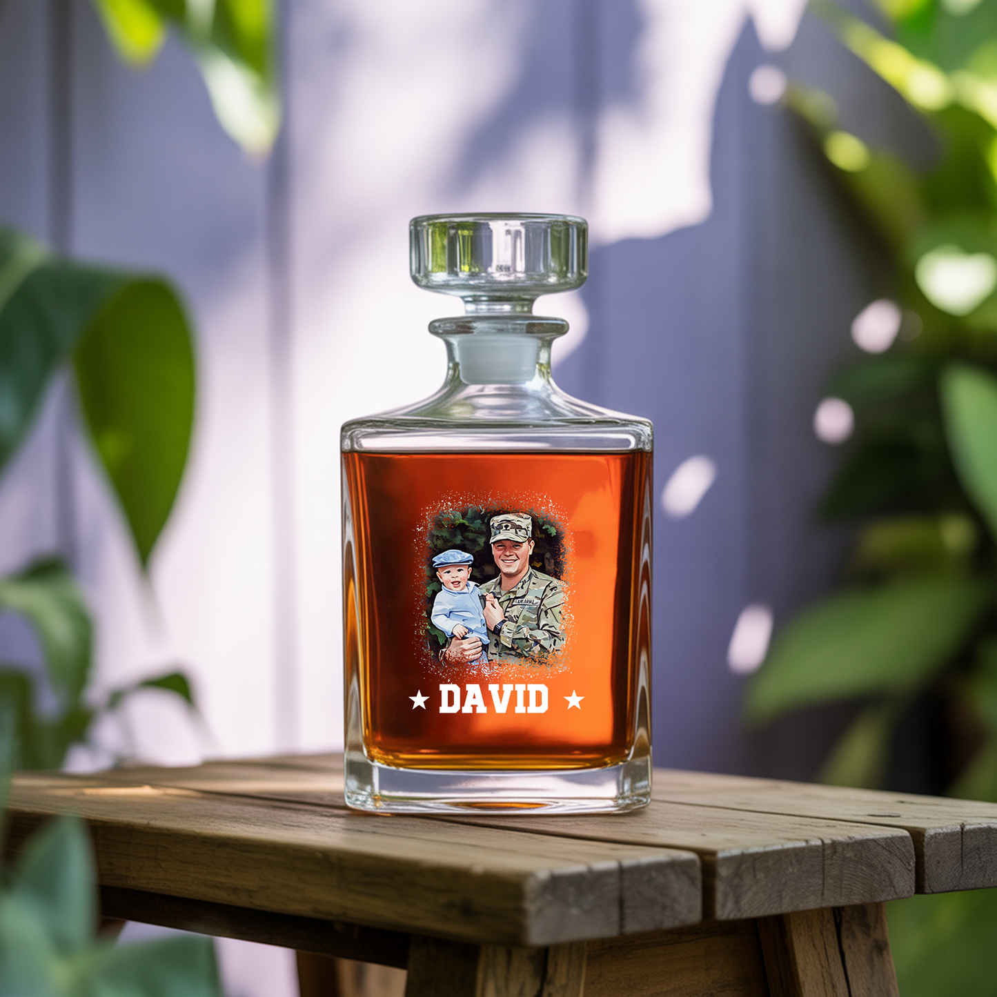 Personalized Photo Veterans Military Decanter With Whiskey Glass | Military Soldier Gift | Patriotic Gift for Veterans