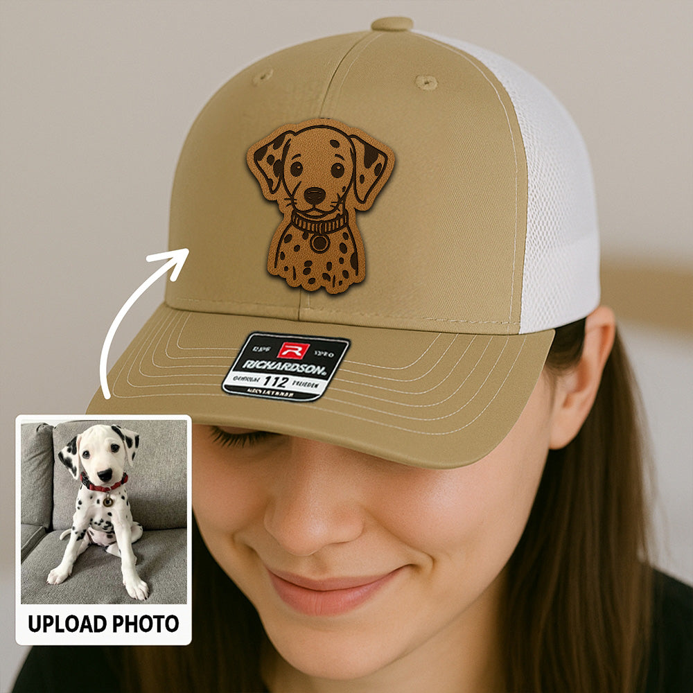 Custom Pet Photo Trucker Hat – Personalized Pet Patch Leather Patch Hat – Dog Lovers Gift – Pet Memorial Gifts TNGANSP005