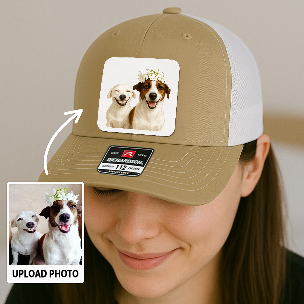 Custom Pet Hat with Leather Patch – Personalized Dog Cap – Memorial Gift for Pet Lover TH9912