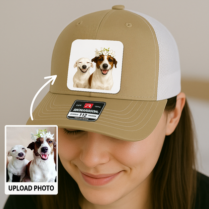 Custom Pet Hat with Leather Patch – Personalized Dog Cap – Memorial Gift for Pet Lover TH9912