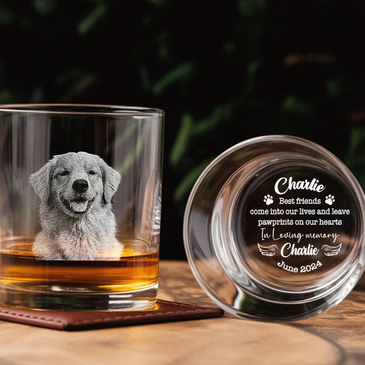 Personalized Dog Memorial Whiskey Glass, Memorial Pet Glass with Photo, Dog Memorial Gifts, Dog Sympathy Gift TNG201
