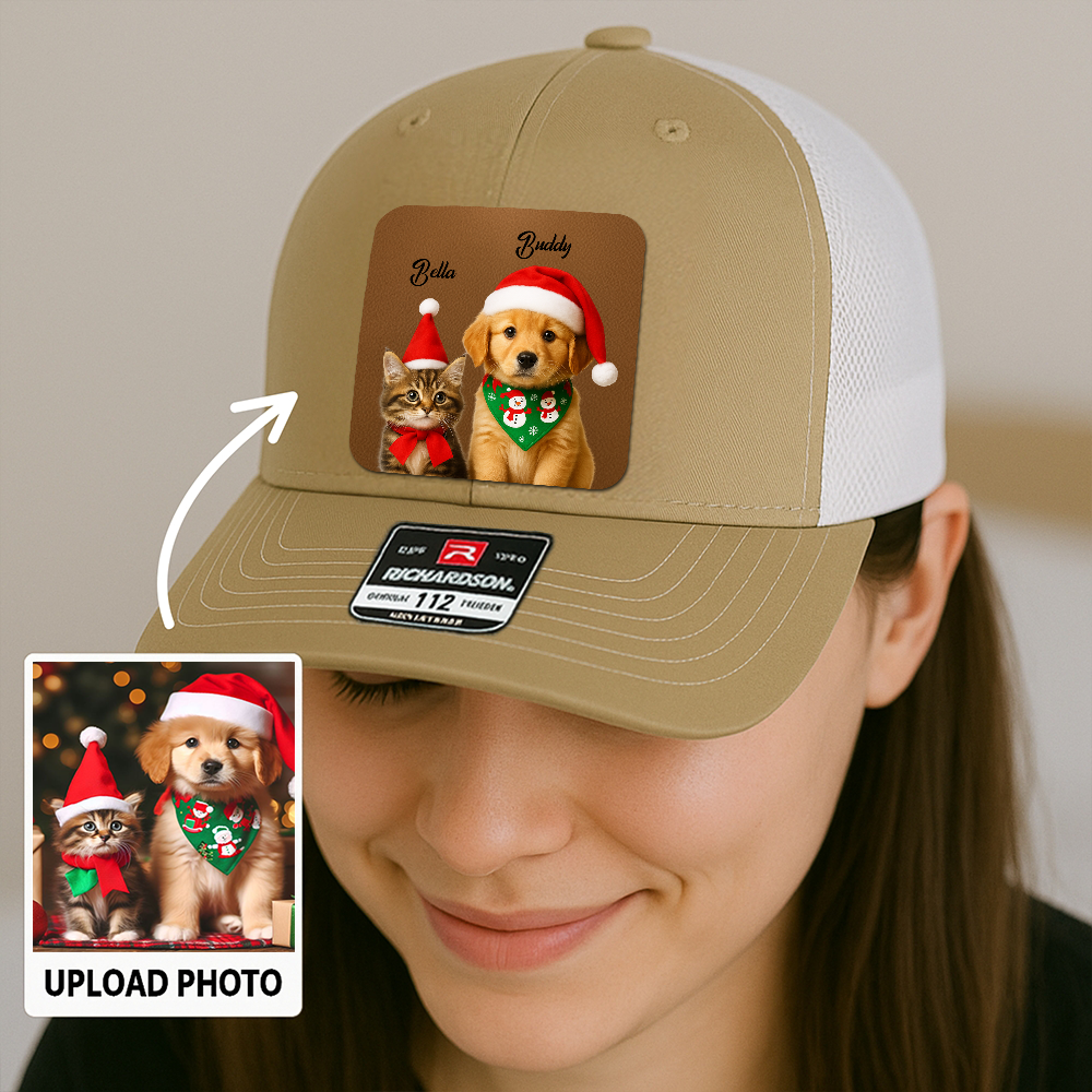 Custom Dog Lover Trucker Hat – Personalized Cap with Pet Photo on Leather Patch – Gift for Pet Owners TH9914