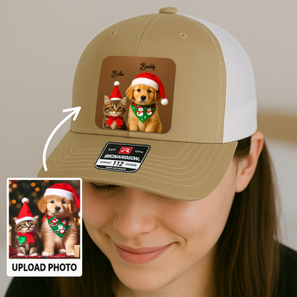 Custom Dog Lover Trucker Hat – Personalized Cap with Pet Photo on Leather Patch – Gift for Pet Owners TH9914