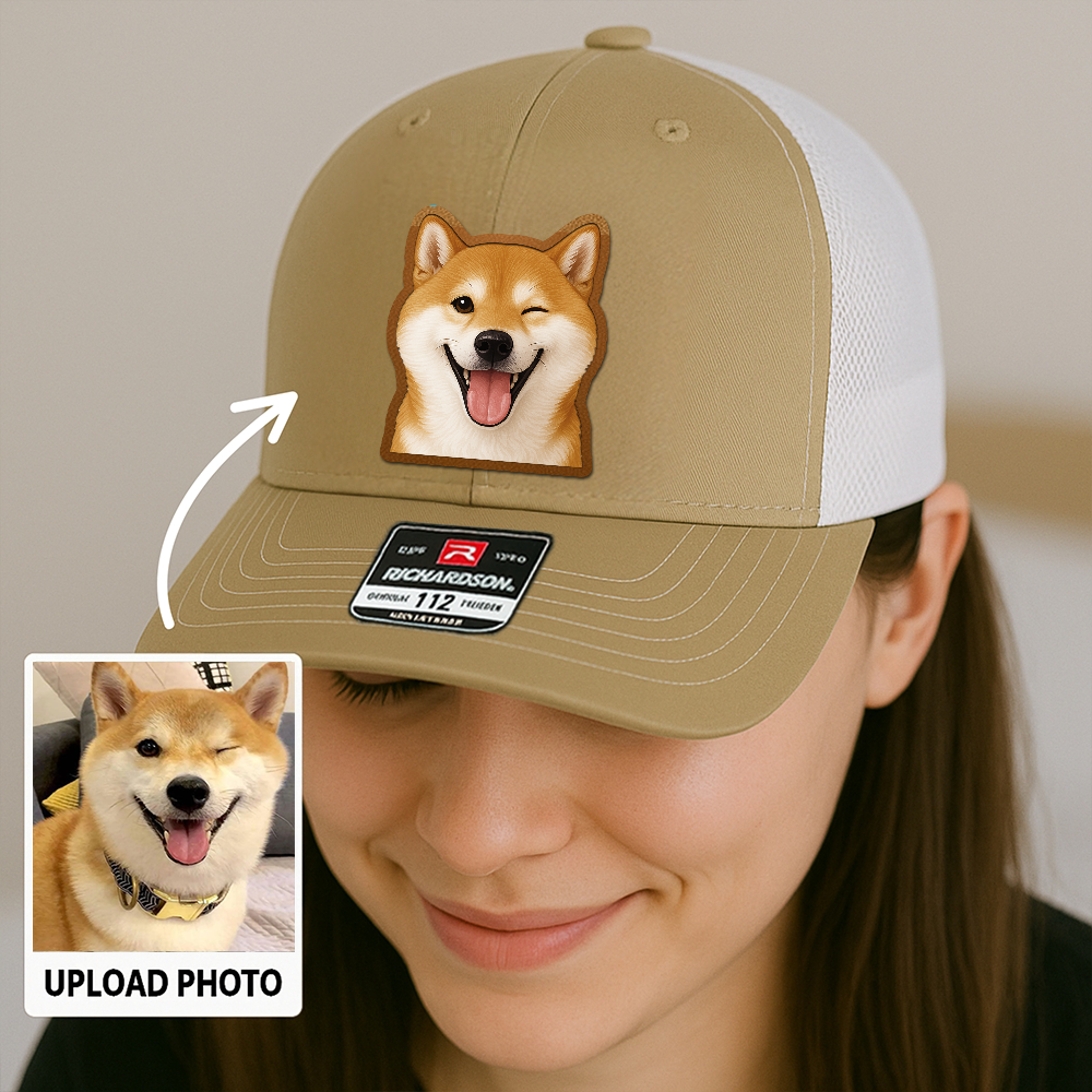 Custom Dog Photo Hat – Personalized Leather Patch Cap – Memorial or Birthday Gift for Dog Dads TH994