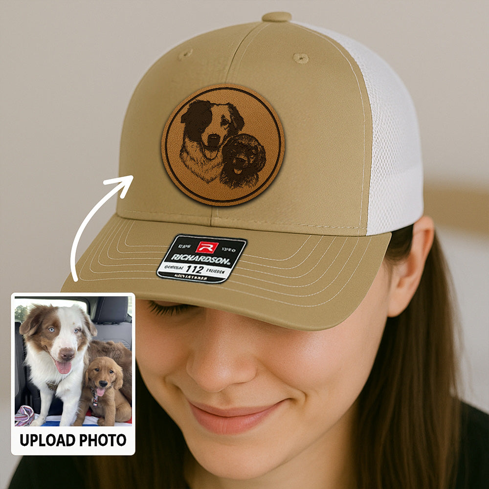 Custom Dog Photo Trucker Hat | Personalized Dog Photo Leather Patch Hat | Dog Memorial Gifts TNGANSP019