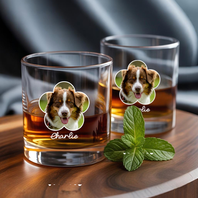 Custom Photo Dog Mom With Flowers Whiskey Glass, Personalized Gifts for Pet Loss, Gift For Pet Lover, Funny Glass TNG204
