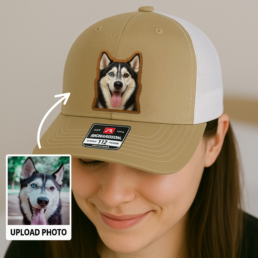 Custom Pet Memorial Leather Hat – Printed Trucker Cap – Dog Dad Keepsake Gift TH999