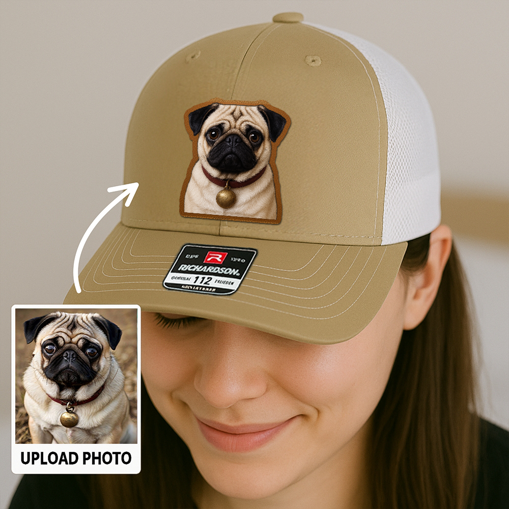 Custom Pet Memorial Leather Hat – Printed Trucker Cap – Dog Dad Keepsake Gift TH9910