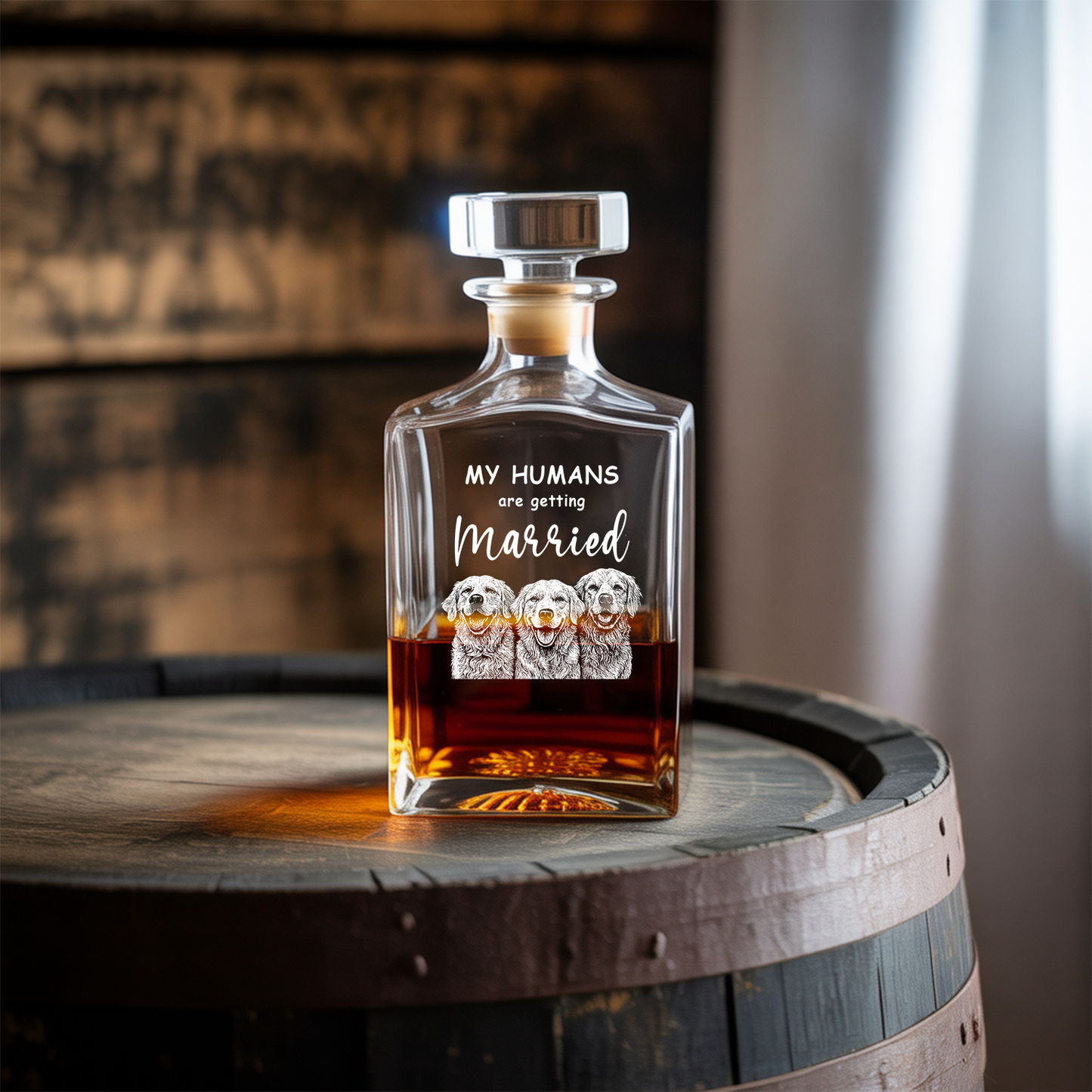 Custom Dog Photo Whiskey Glass And Decanter Set | Personalized My Humans Are Getting Married Decanter | Gift For Dog Lover | Pet Memorial Gift TNN016