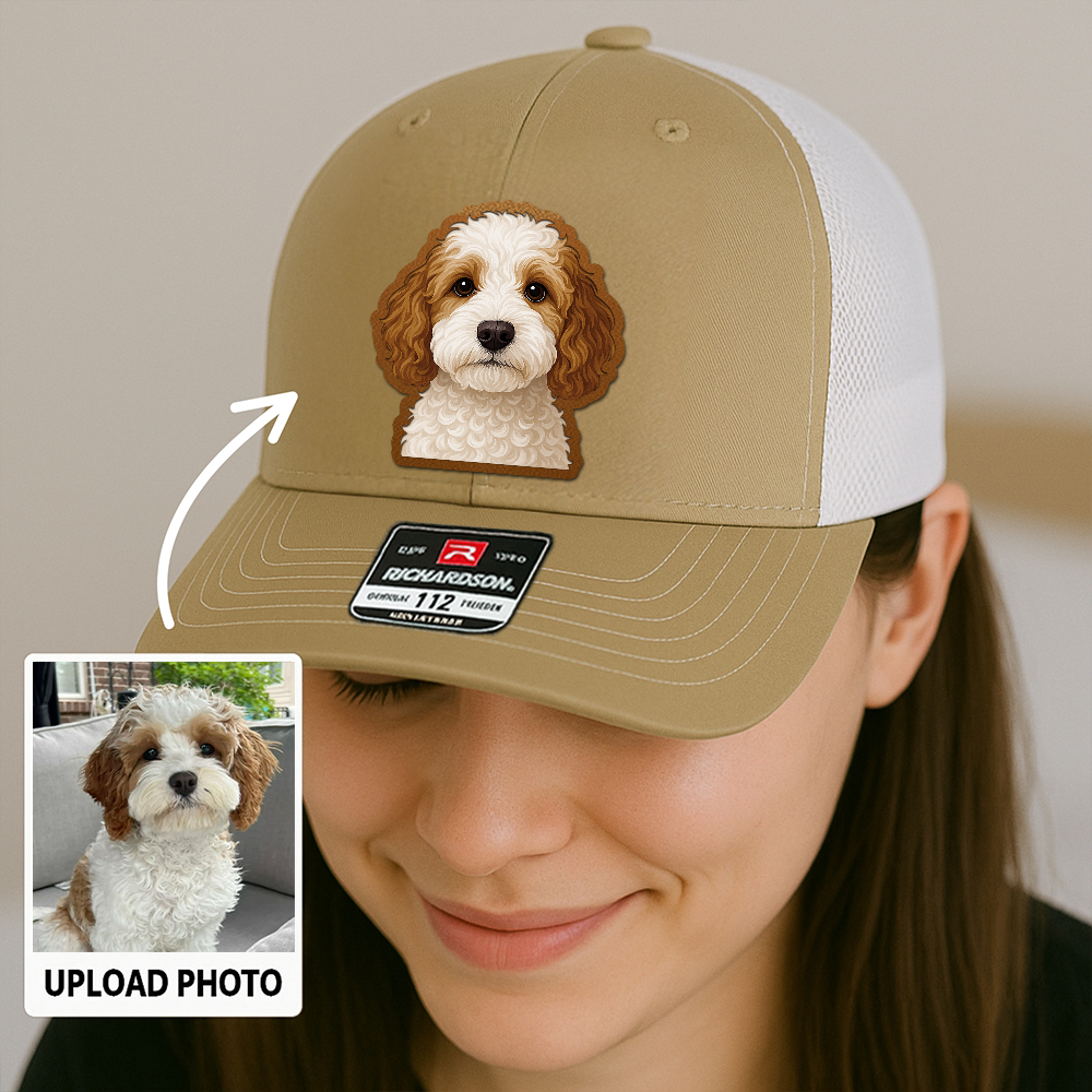 Custom Dog Leather Patch Hat – Personalized Trucker Hat with Your Pet's Photo – Unique Dog Dad Gift TH993