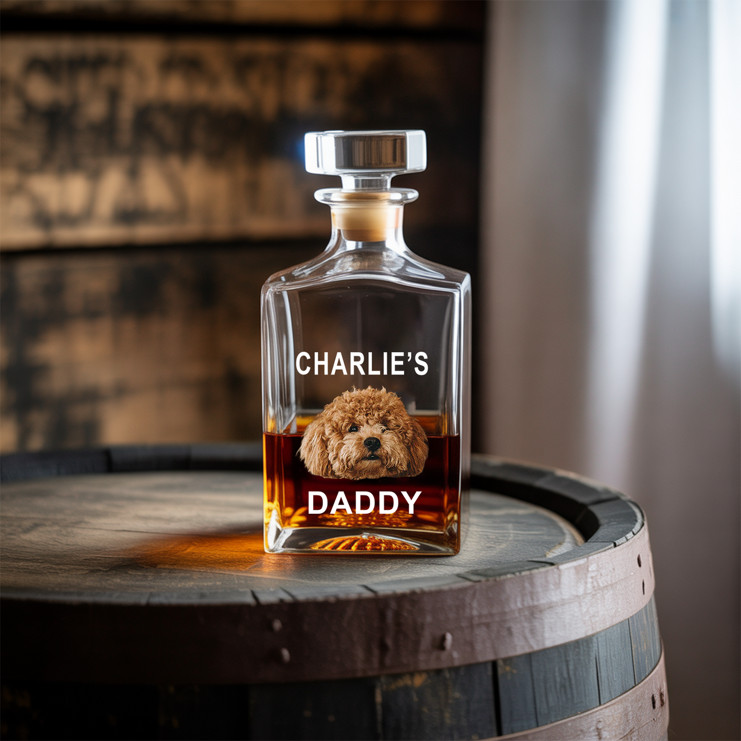 Custom Photo Pet Decanter With Whiskey Glass, Cat Dog Portrait Picture Glass, Dog Dad Gift, Cat Mom Gift TND074