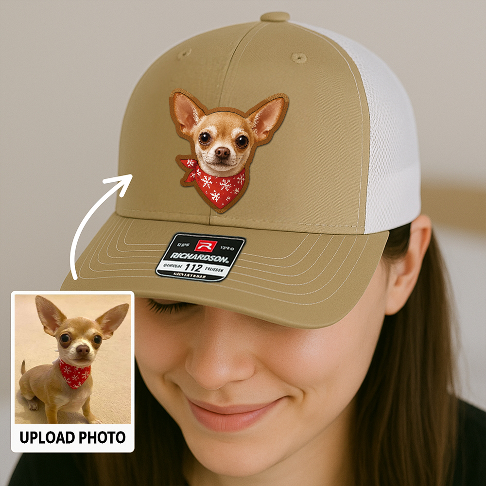 Custom Dog Lover Trucker Hat – Personalized Cap with Pet Photo on Leather Patch – Gift for Pet Owners TH998