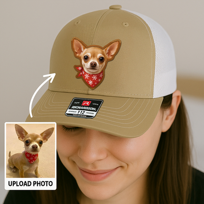 Custom Dog Lover Trucker Hat – Personalized Cap with Pet Photo on Leather Patch – Gift for Pet Owners TH998