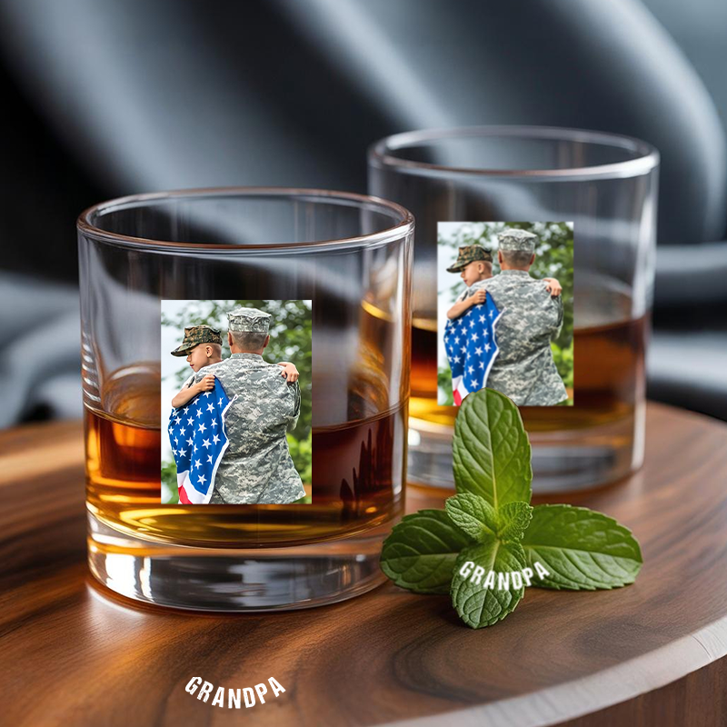 Custom Photo Veterans Military Decanter With Whiskey Glass | Veteran's Day Gift | Patriotic Gift for Veterans