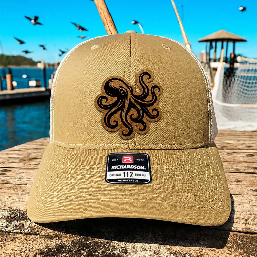 Custom Fishing Trucker Hat for Men – Personalized Leather Patch Hat Gift for Dad or Husband THUC99MF31