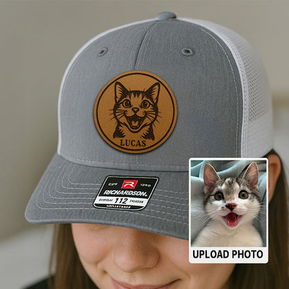Personalized Cat Photo Leather Patch Hat | Trucker Hat With Cat Photo | Gift For Cat Lover TNGANSP038