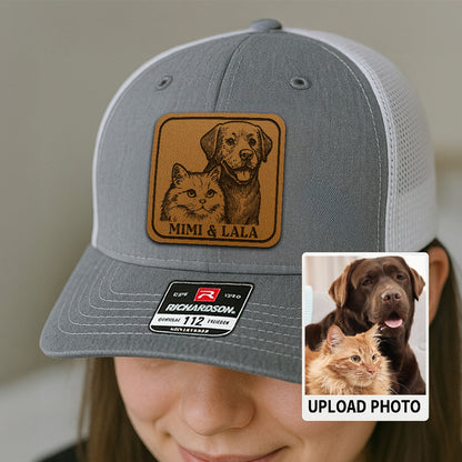 Custom Dog & Cat Photo Trucker Hat | Personalized Pet Patch Leather Patch Hat | Pet Memorial Gift TNGANSP032