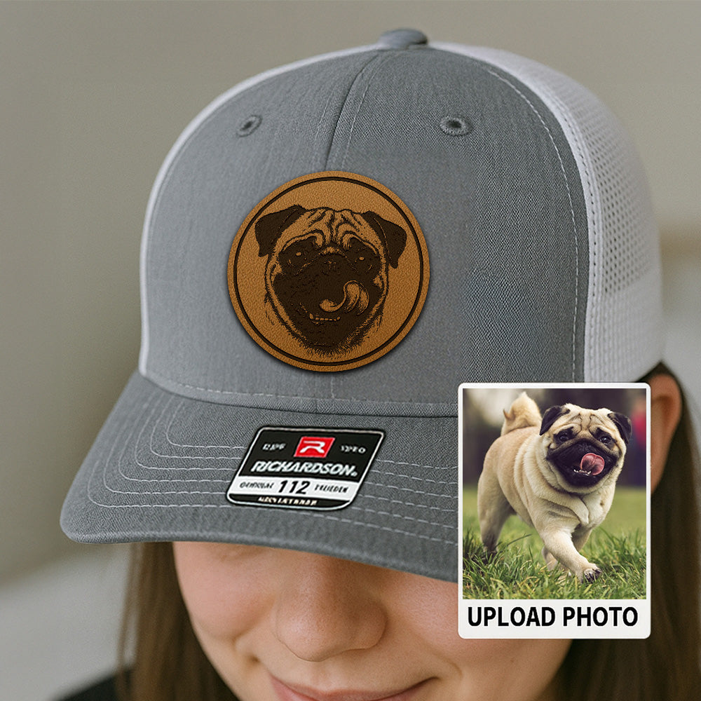 Custom Dog Photo Trucker Hat | Personalized Pet Patch Leather Patch Hat | Dog Memorial Gift TNGANSP021