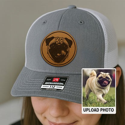 Custom Dog Photo Trucker Hat | Personalized Pet Patch Leather Patch Hat | Dog Memorial Gift TNGANSP021