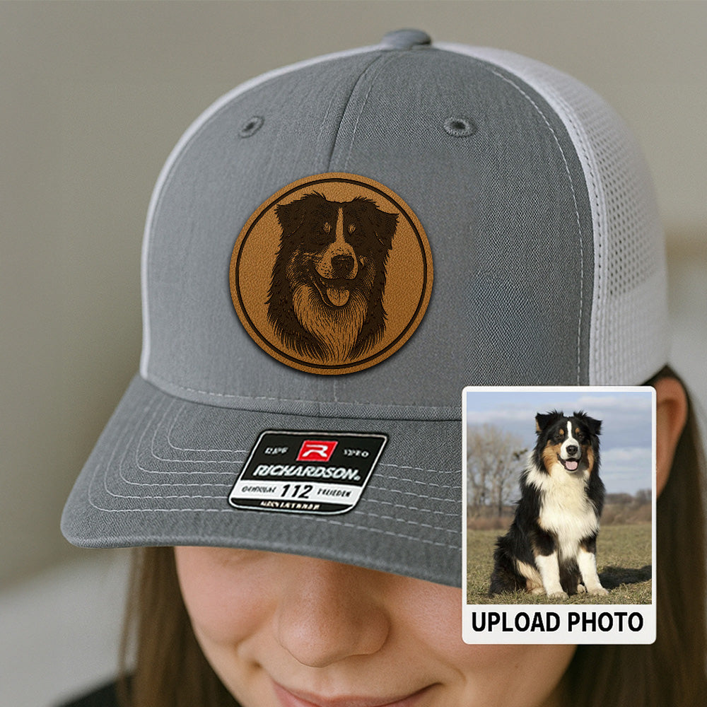 Custom Dog Photo Trucker Hat | Personalized Pet Patch Leather Patch Hat | Dog Memorial Gift TNGANSP023